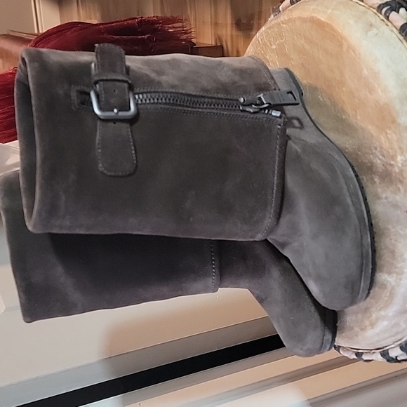 Prada Moto Fold Over Wedge Ankle Boots - Picture 4 of 5